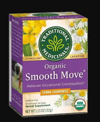 [Bundle Of 4] Traditional Medicinals Organic Smooth Move Senna Chamomile Tea, 16 bags  Exp: