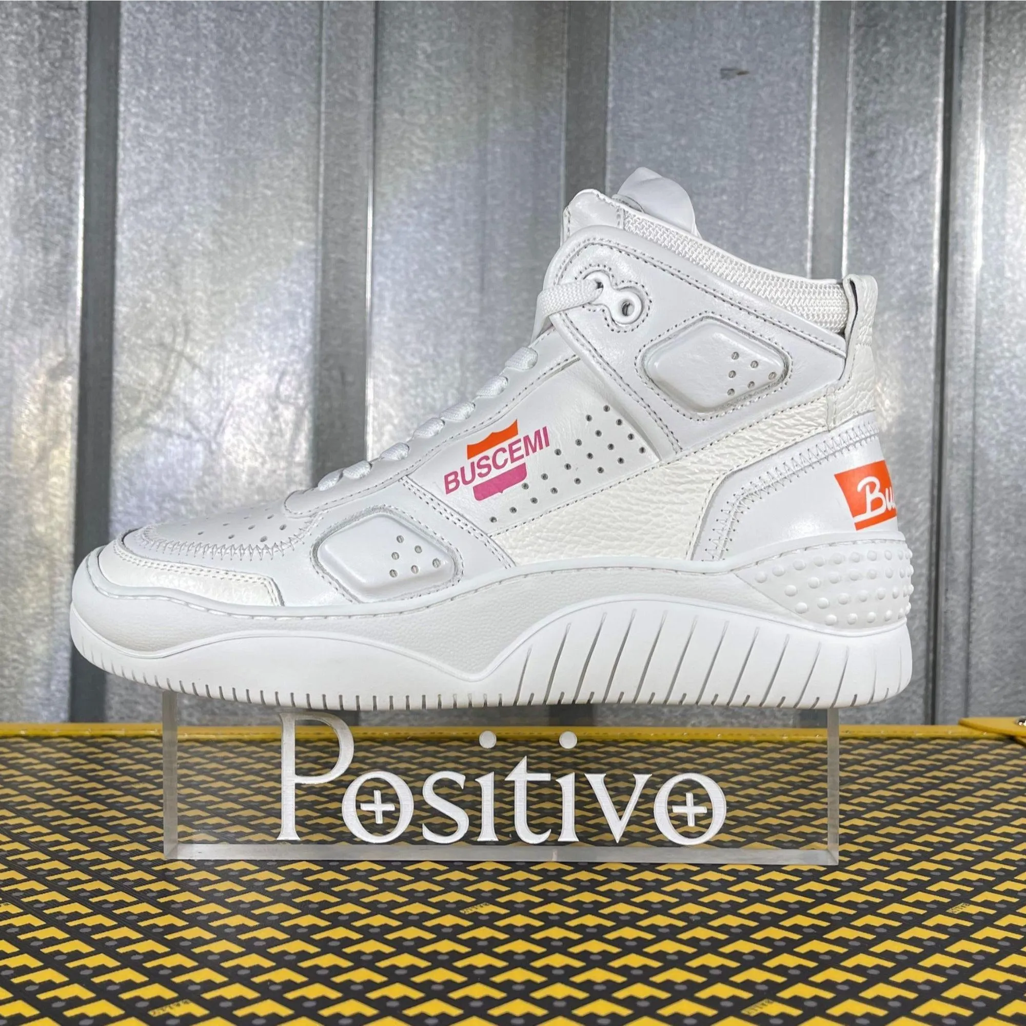 Buscemi Basket White/Pink Leather High Top Sneakers