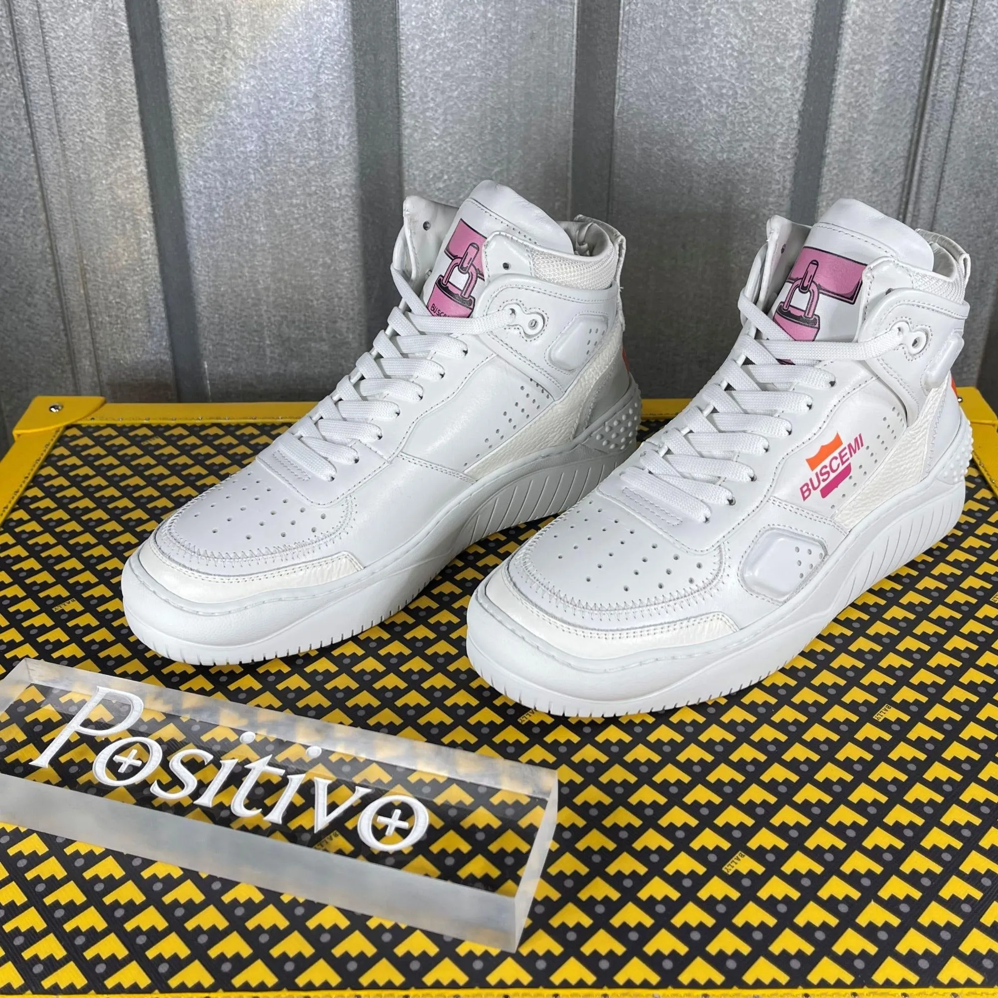 Buscemi Basket White/Pink Leather High Top Sneakers