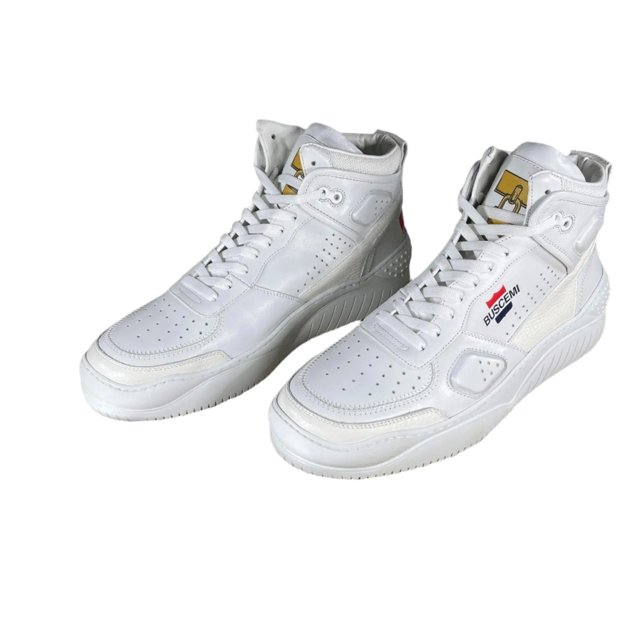 Buscemi Men's Basket White/Gold Leather Sneakers