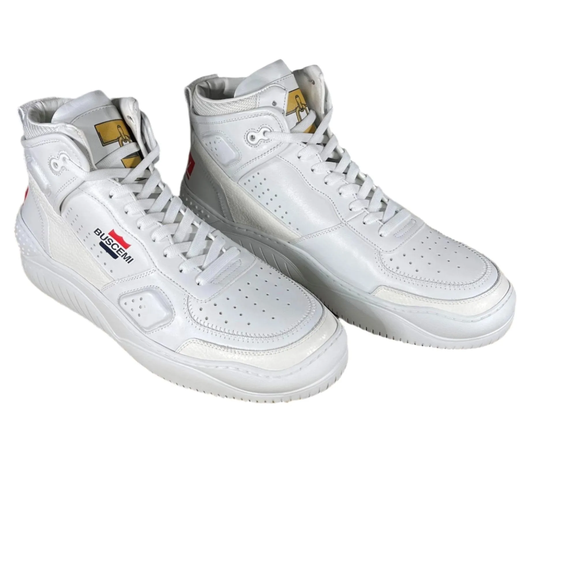Buscemi Men's Basket White/Gold Leather Sneakers