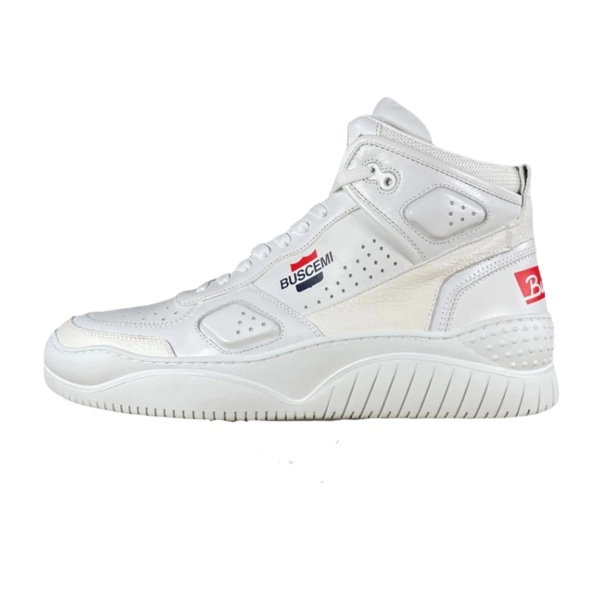 Buscemi Men's Basket White/Gold Leather Sneakers