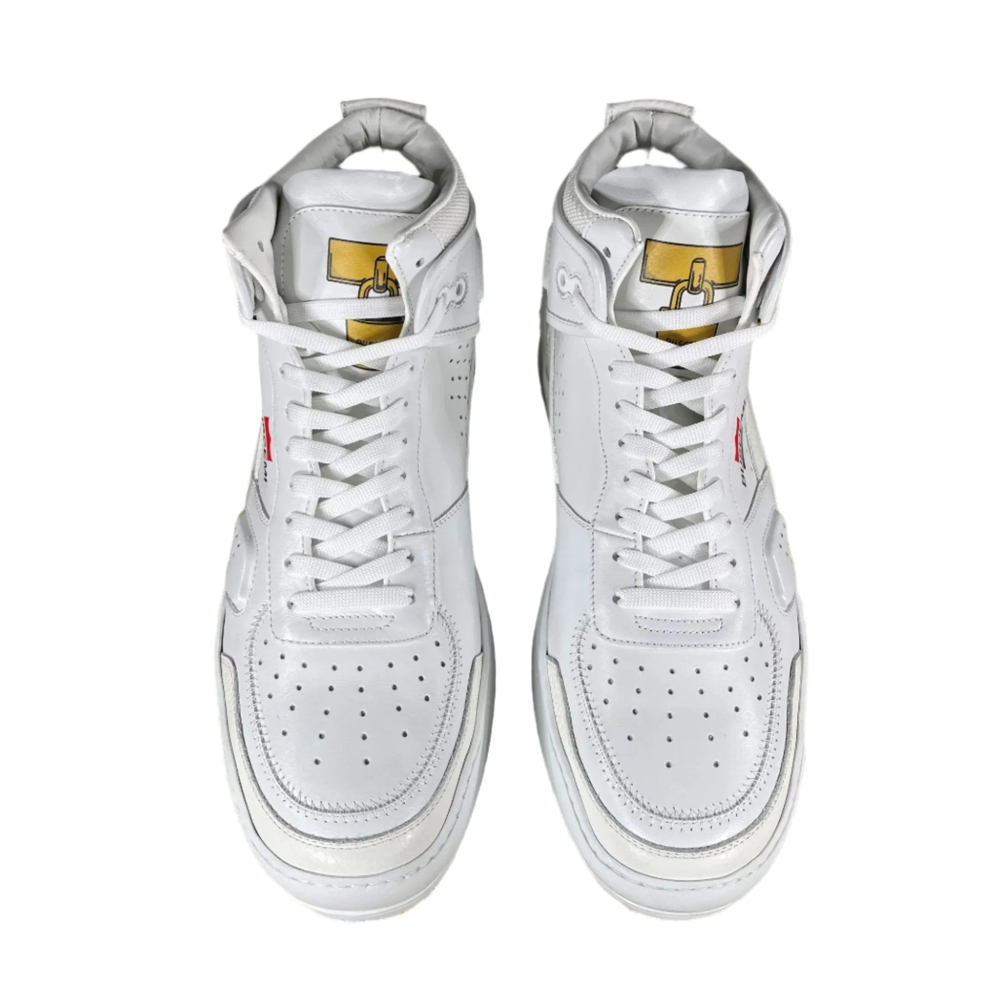 Buscemi Men's Basket White/Gold Leather Sneakers