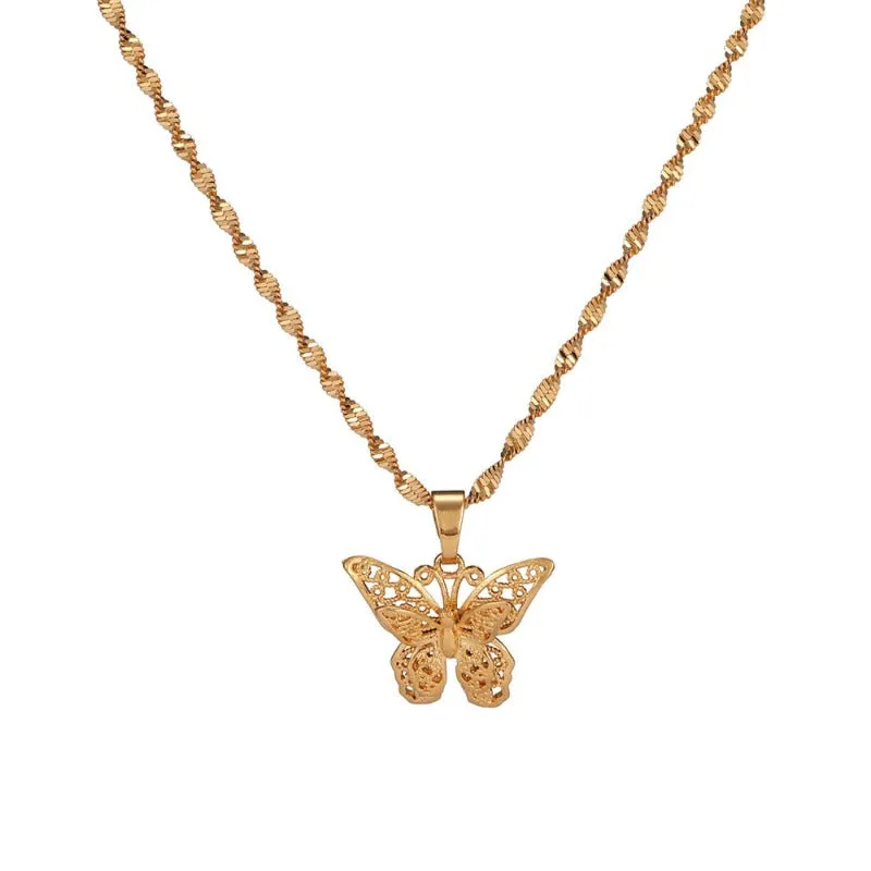 Butterfly Pendant Necklace For  Woman 10K Yellow Gold Wedding Jewelry
