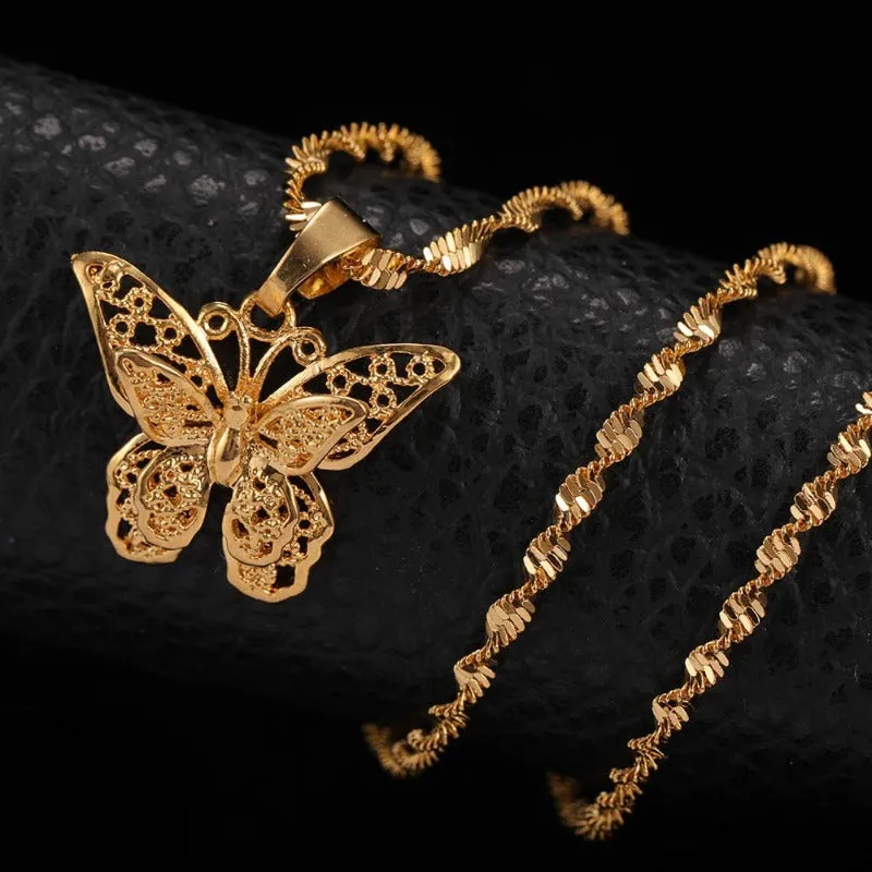 Butterfly Pendant Necklace For  Woman 10K Yellow Gold Wedding Jewelry