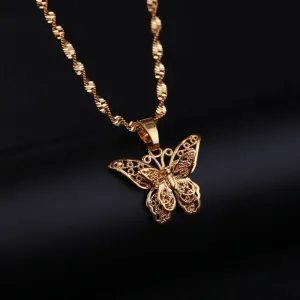 Butterfly Pendant Necklace For  Woman 10K Yellow Gold Wedding Jewelry