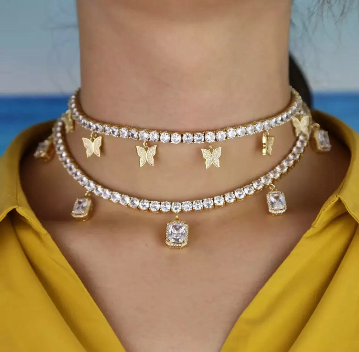 butterfly tennis choker , cz tennis butterfly necklace , bling iced tennis butterfly, butterfly necklace