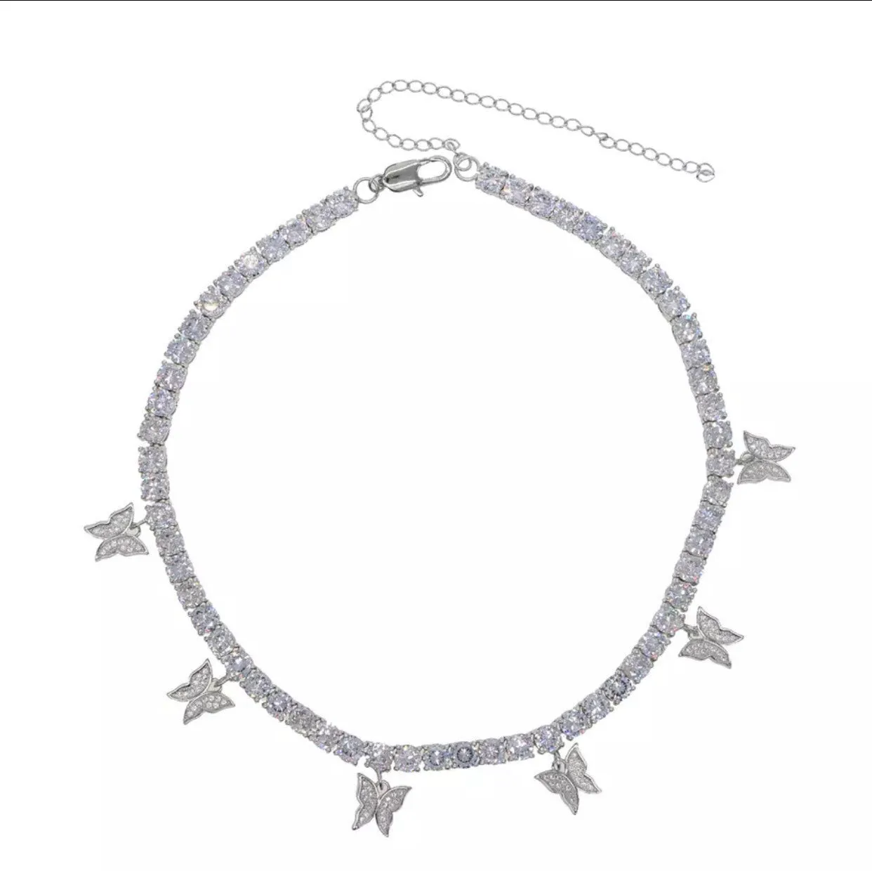 butterfly tennis choker , cz tennis butterfly necklace , bling iced tennis butterfly, butterfly necklace