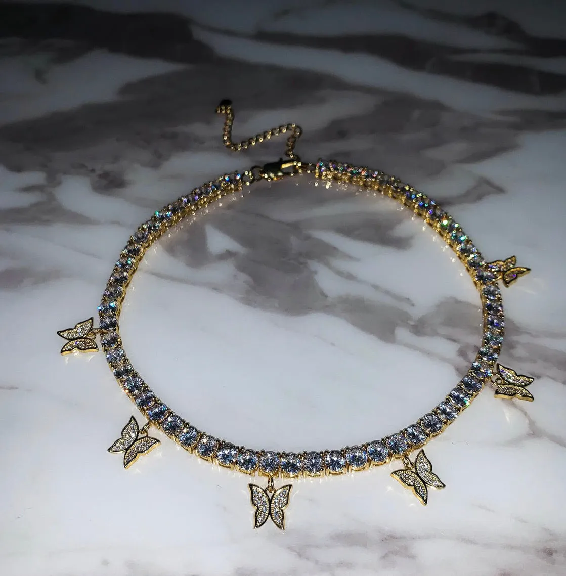 butterfly tennis choker , cz tennis butterfly necklace , bling iced tennis butterfly, butterfly necklace