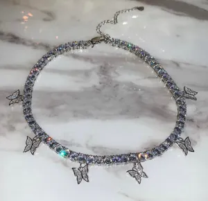 butterfly tennis choker , cz tennis butterfly necklace , bling iced tennis butterfly, butterfly necklace