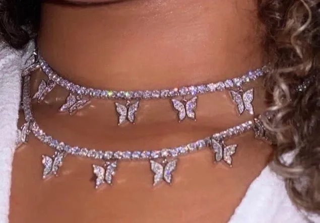 butterfly tennis choker , cz tennis butterfly necklace , bling iced tennis butterfly, butterfly necklace