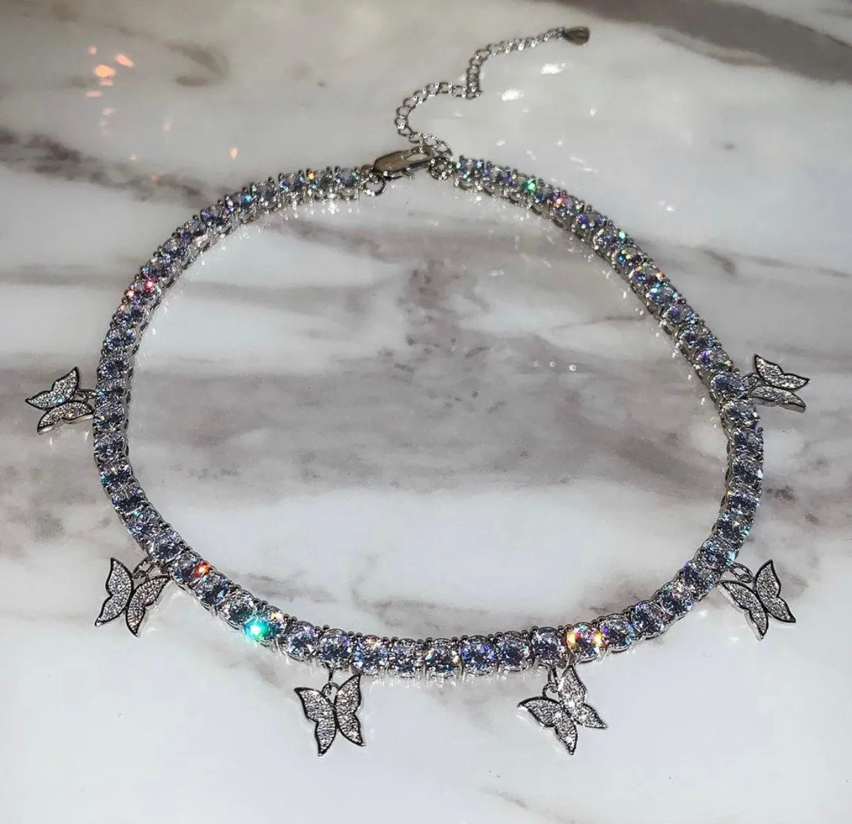 butterfly tennis choker , cz tennis butterfly necklace , bling iced tennis butterfly, butterfly necklace