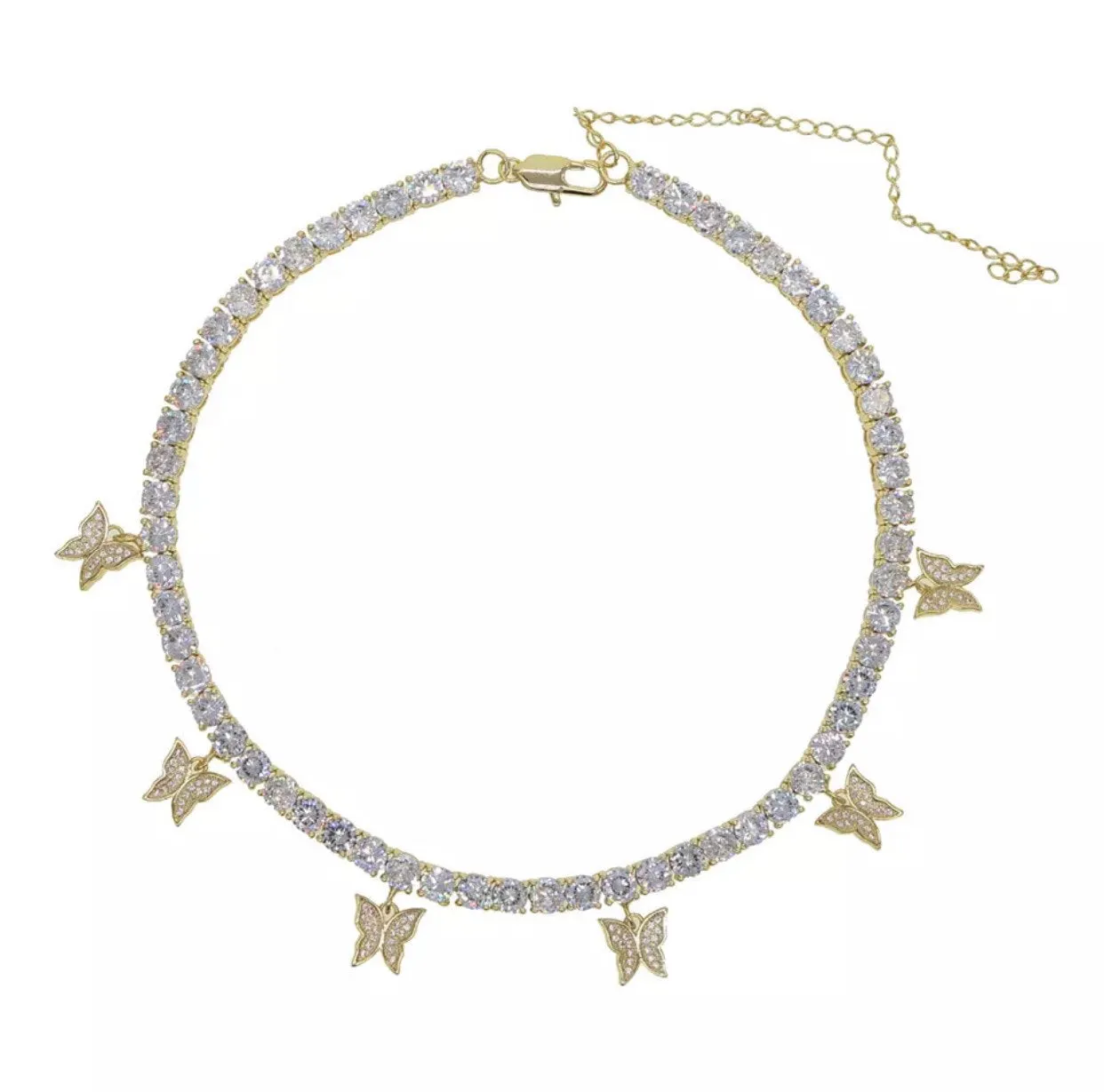 butterfly tennis choker , cz tennis butterfly necklace , bling iced tennis butterfly, butterfly necklace