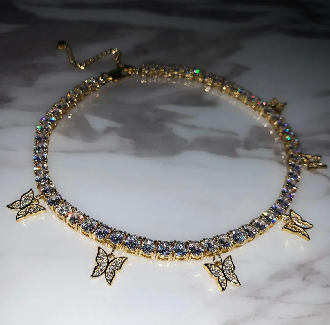 butterfly tennis choker , cz tennis butterfly necklace , bling iced tennis butterfly, butterfly necklace
