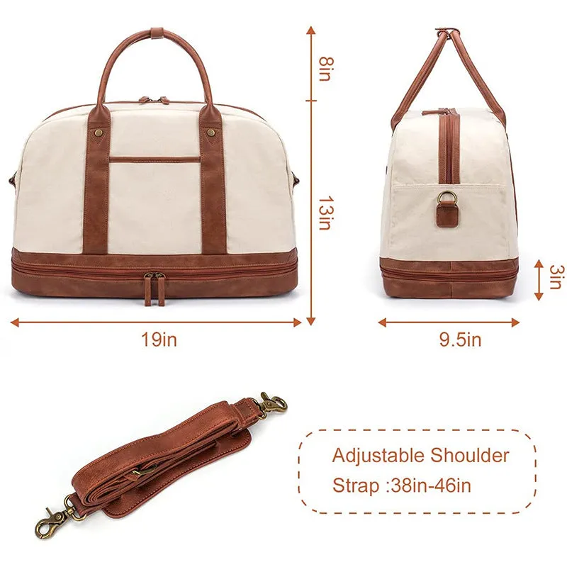 Canvas Duffle Bag Women Waterproof Canvas Overnight Bag Weekender Bag With Shoes Compartment