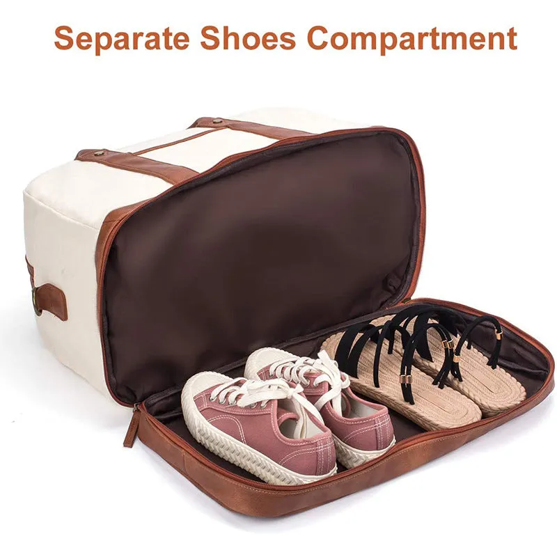 Canvas Duffle Bag Women Waterproof Canvas Overnight Bag Weekender Bag With Shoes Compartment