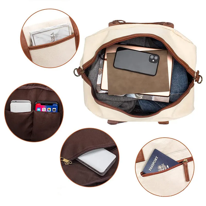 Canvas Duffle Bag Women Waterproof Canvas Overnight Bag Weekender Bag With Shoes Compartment