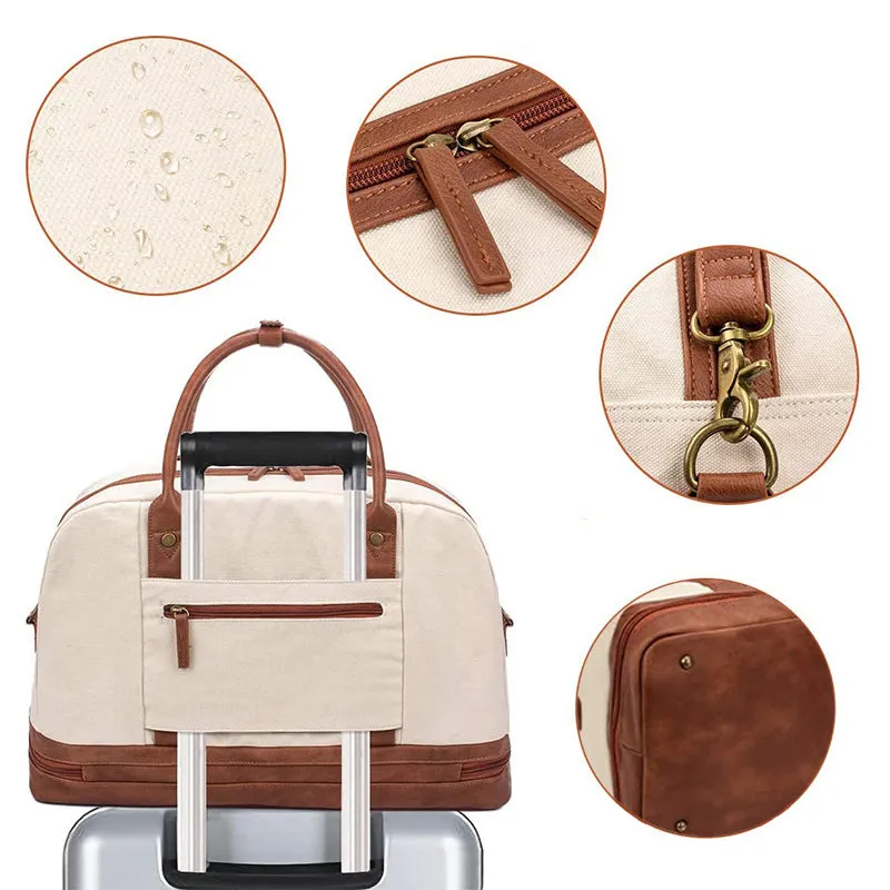 Canvas Duffle Bag Women Waterproof Canvas Overnight Bag Weekender Bag With Shoes Compartment