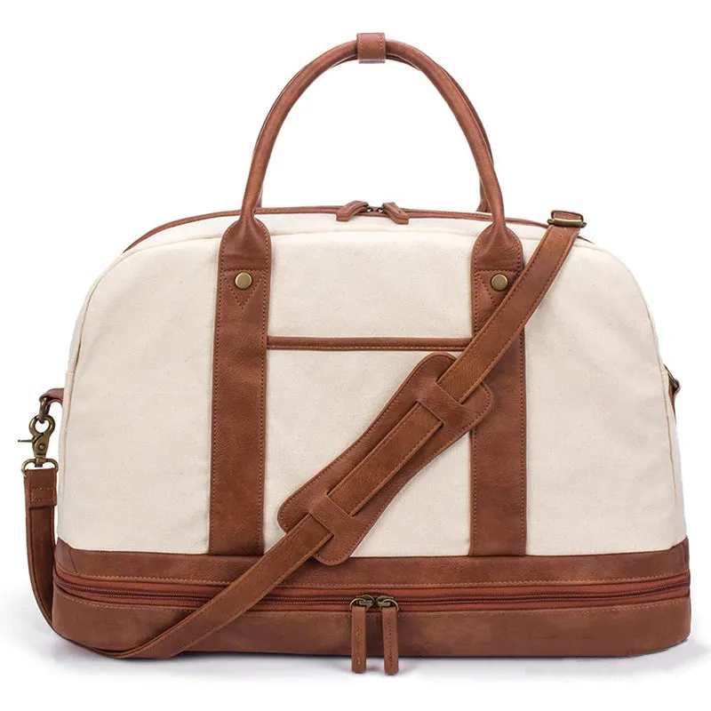 Canvas Duffle Bag Women Waterproof Canvas Overnight Bag Weekender Bag With Shoes Compartment