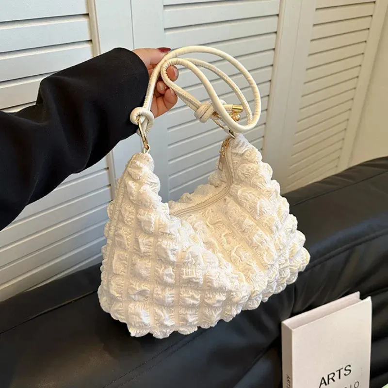 Canvas Pleated Shoulder Quilted Tote Bag
