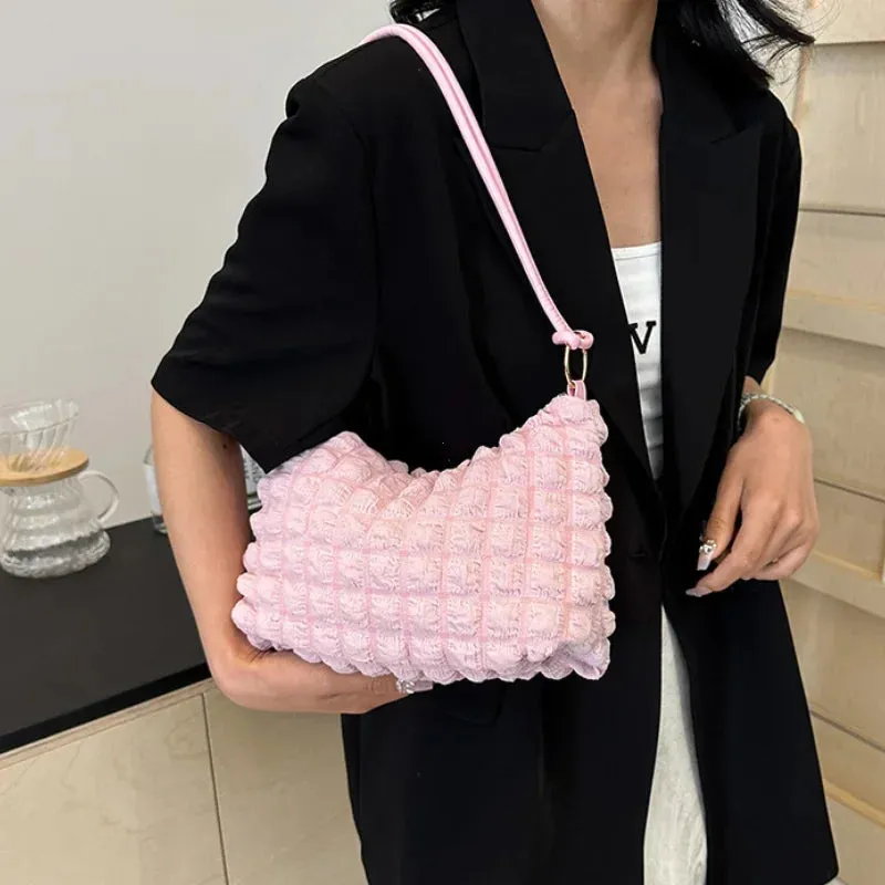 Canvas Pleated Shoulder Quilted Tote Bag