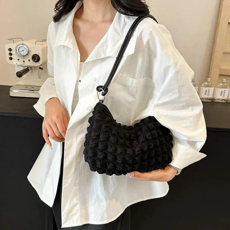Canvas Pleated Shoulder Quilted Tote Bag