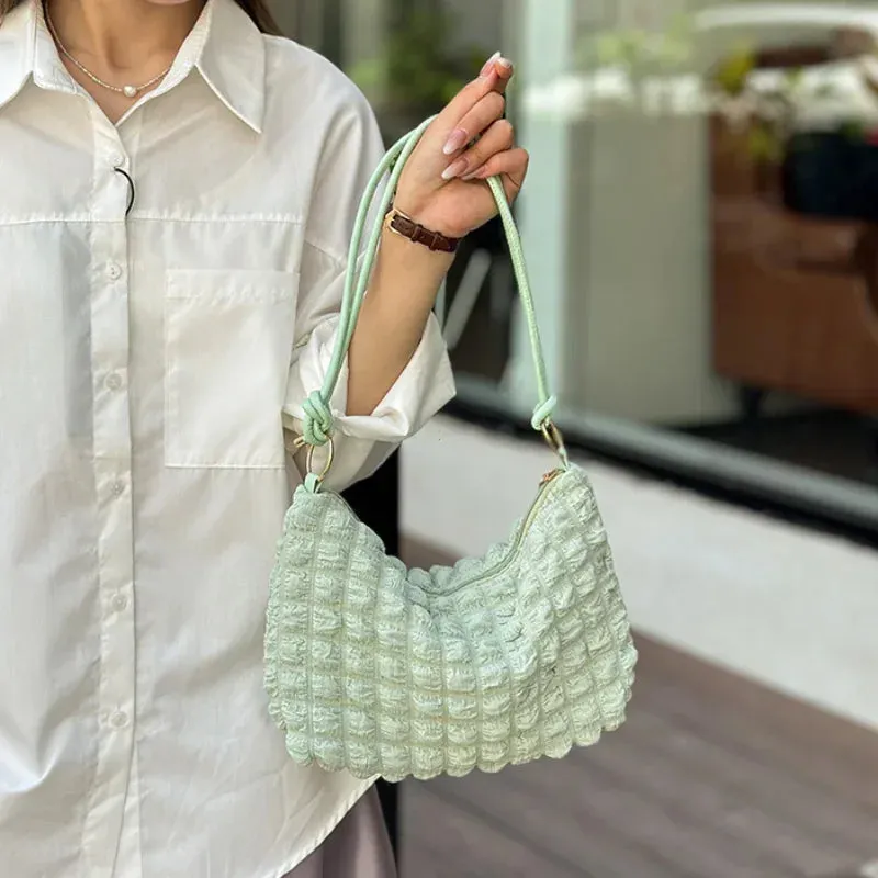 Canvas Pleated Shoulder Quilted Tote Bag
