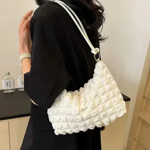 Canvas Pleated Shoulder Quilted Tote Bag
