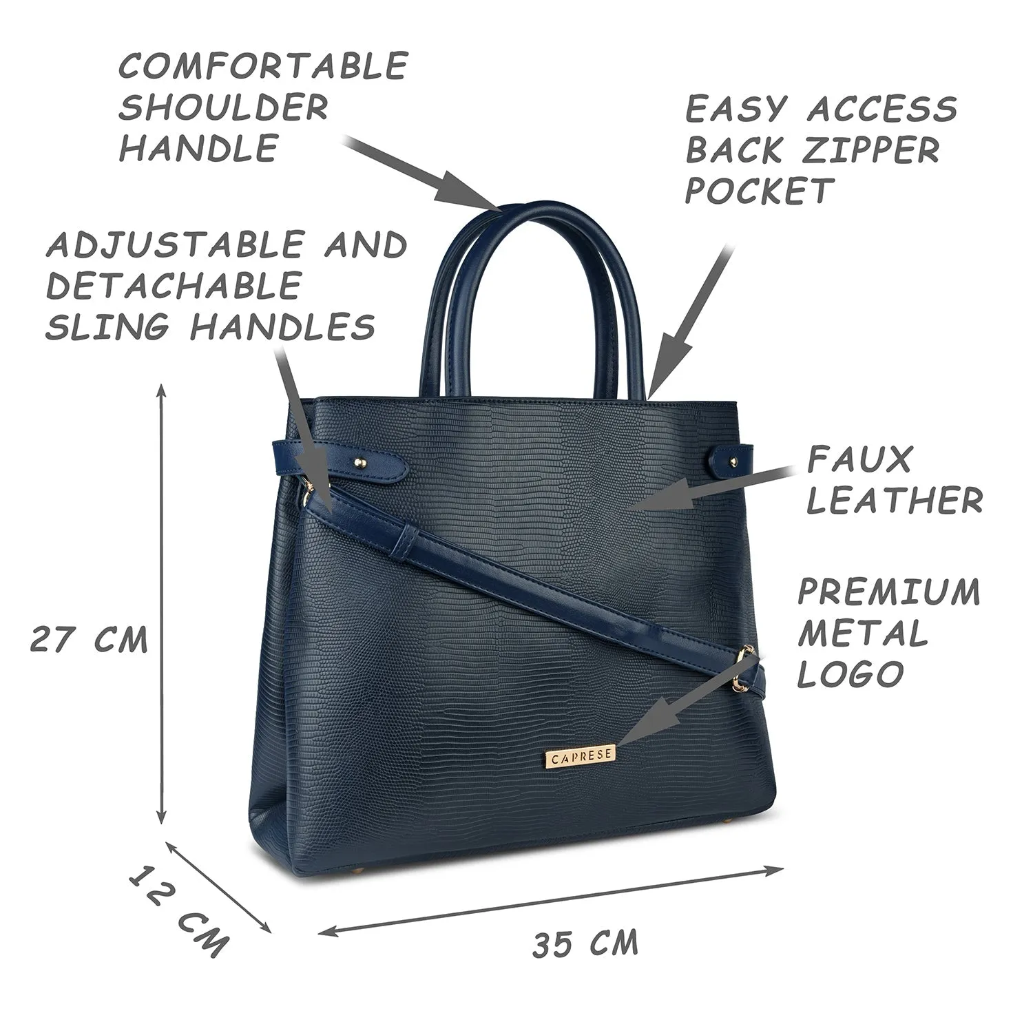 Caprese Izabella Large Navy Satchel Bag