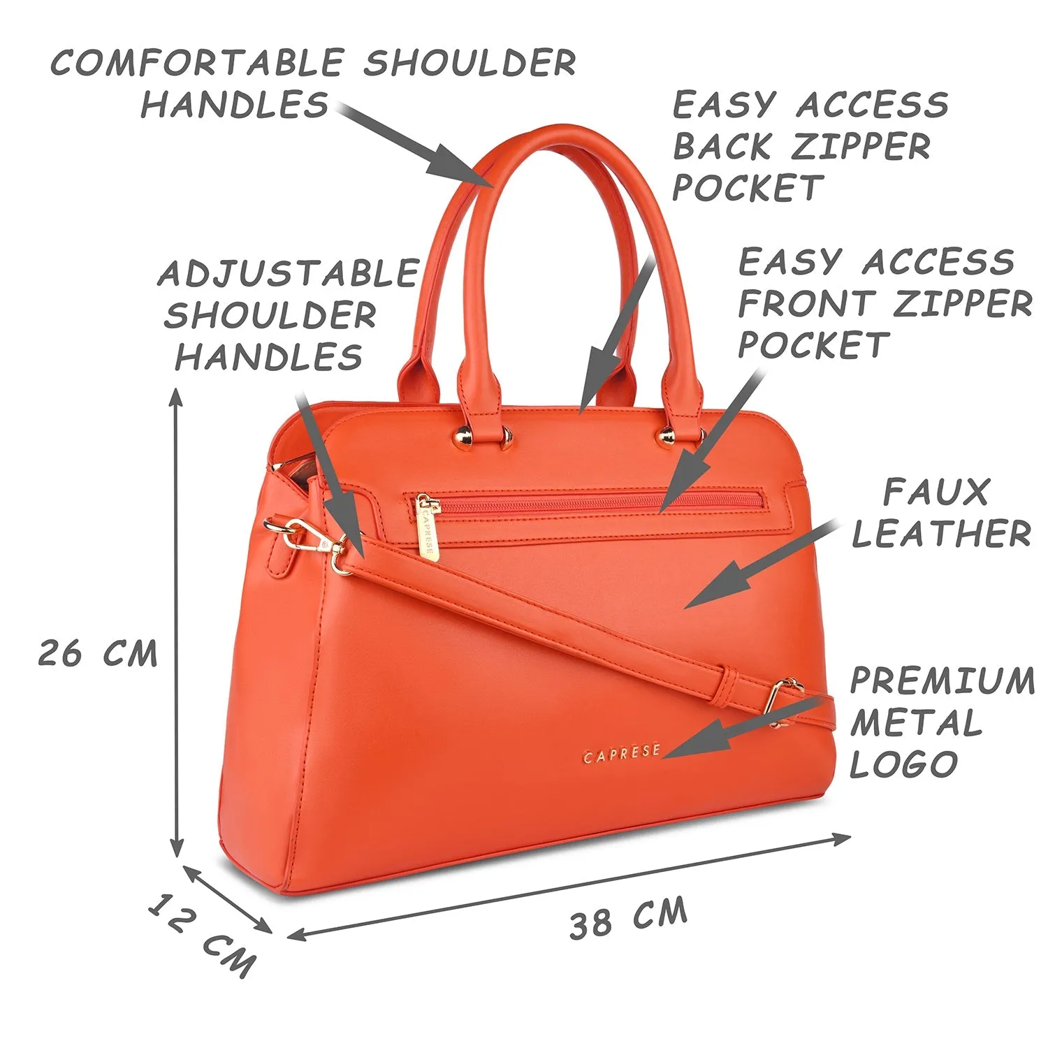 Caprese Kiara Large Orange Satchel Bag