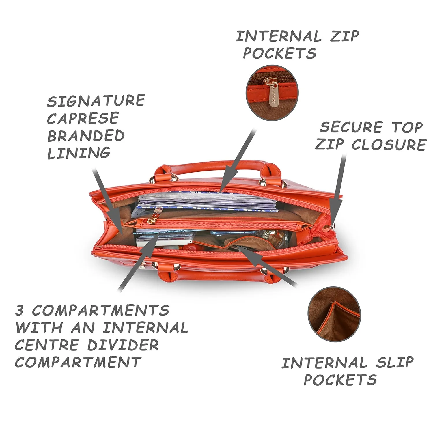 Caprese Kiara Large Orange Satchel Bag
