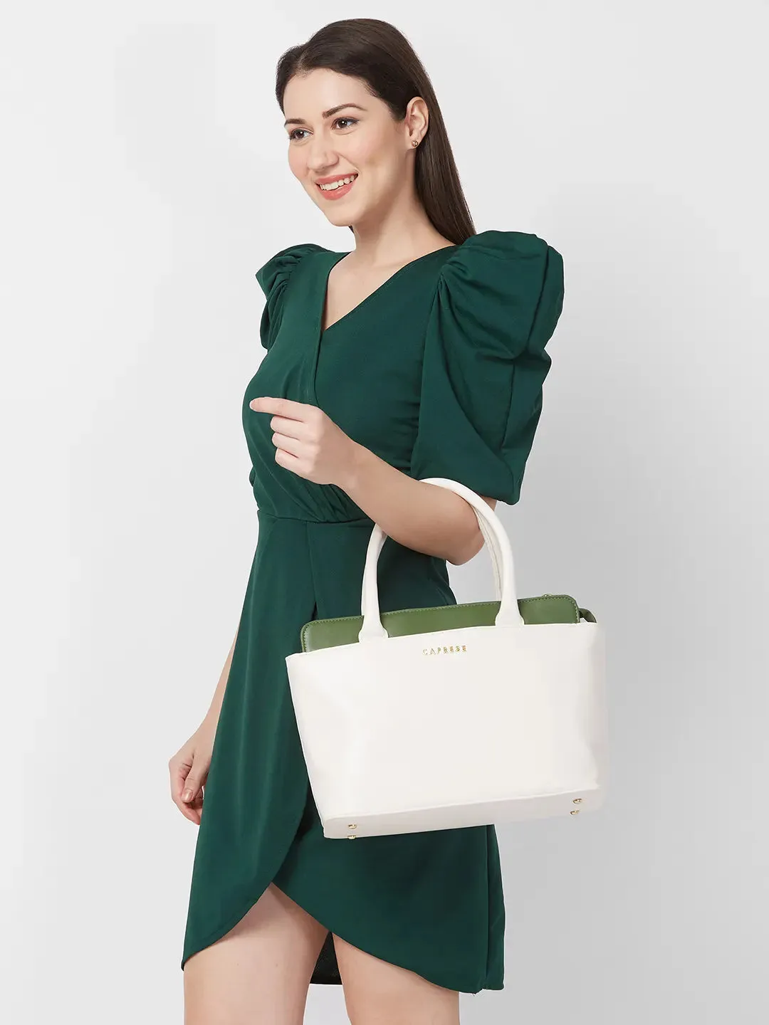 Caprese Lizzy Medium Cream Satchel Bag