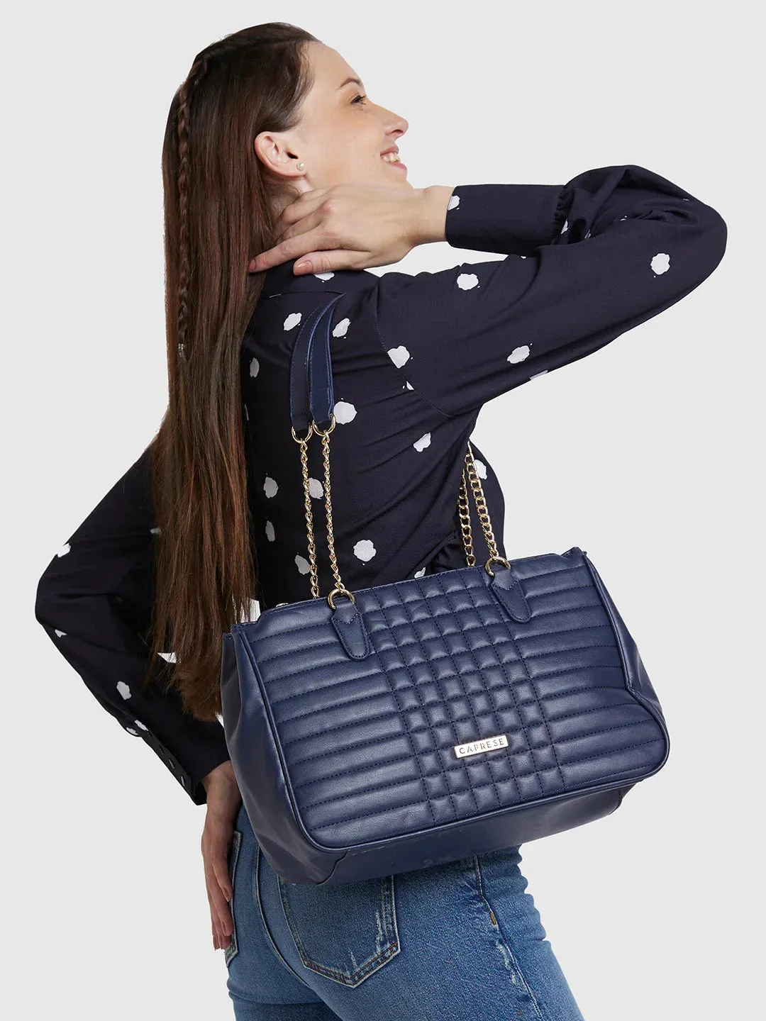 Caprese Maxim Large Navy Satchel Bag