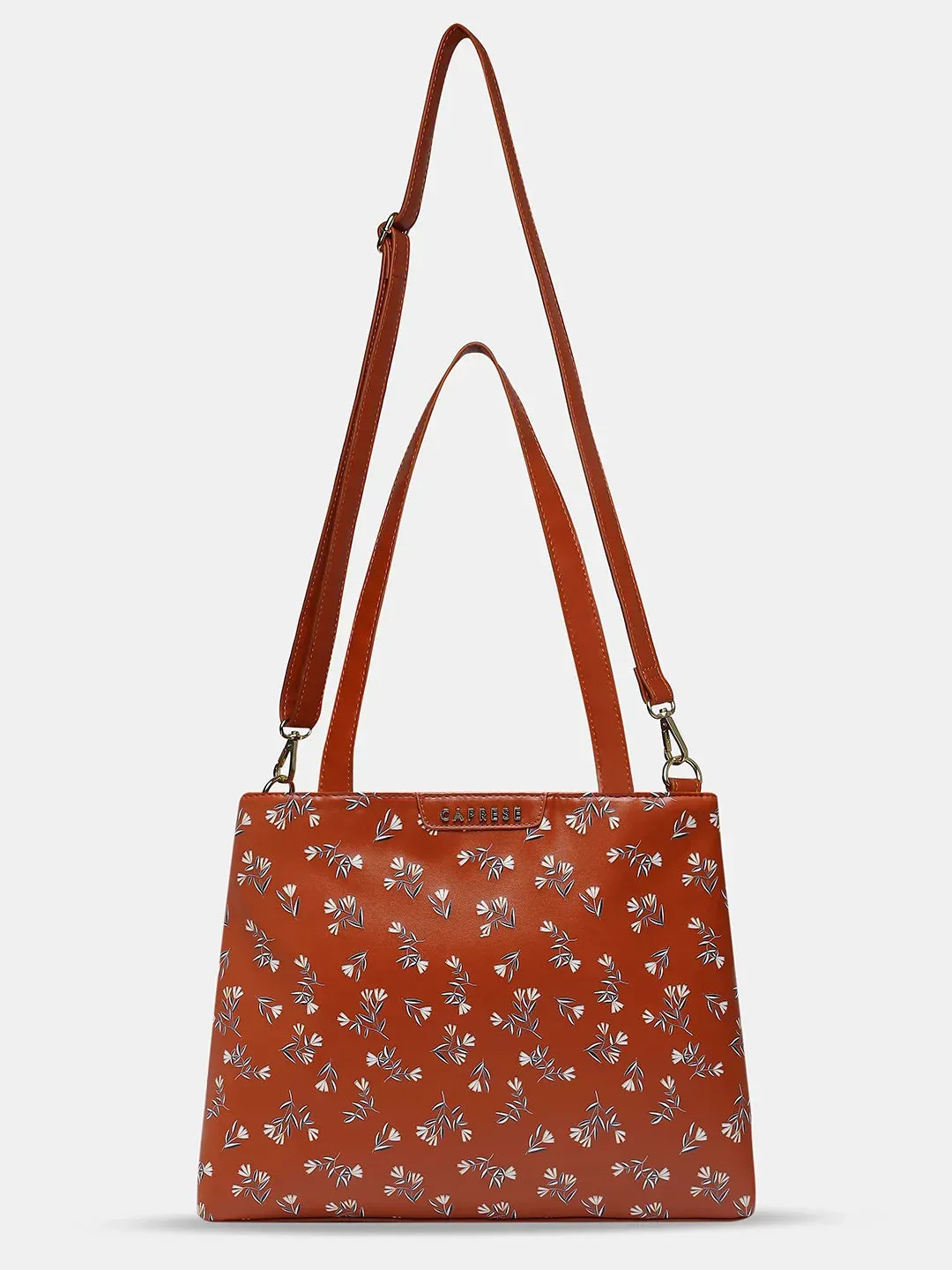 Caprese Merida Printed Large Tan Satchel Bag