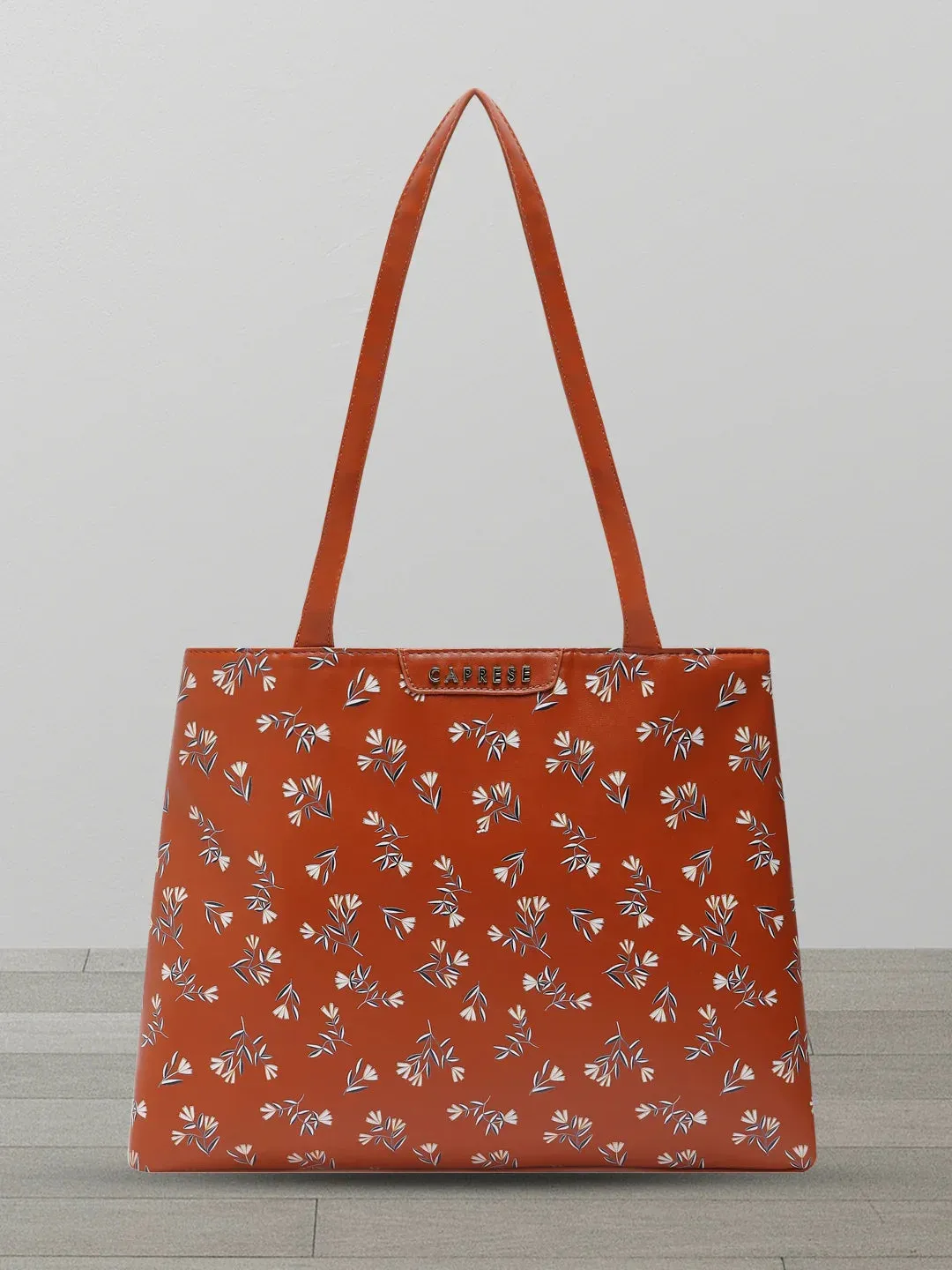 Caprese Merida Printed Large Tan Satchel Bag