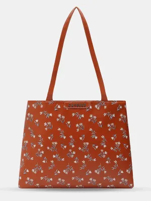 Caprese Merida Printed Large Tan Satchel Bag