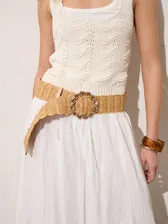 CARMEN STRAW BUCKLE BELT - TAN
