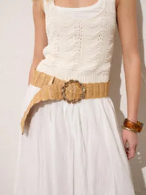 CARMEN STRAW BUCKLE BELT - TAN