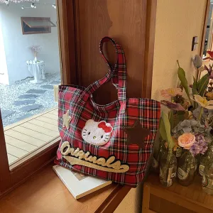 Cartoon Canvas Female Cute Cat Large Handbags
