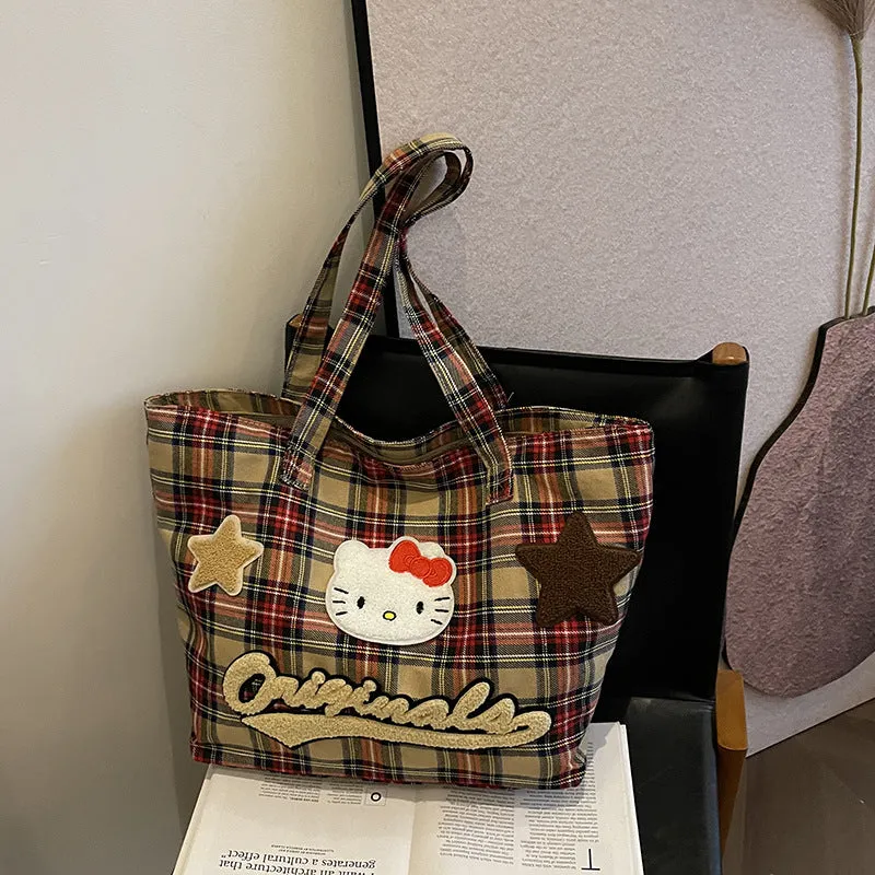 Cartoon Canvas Female Cute Cat Large Handbags