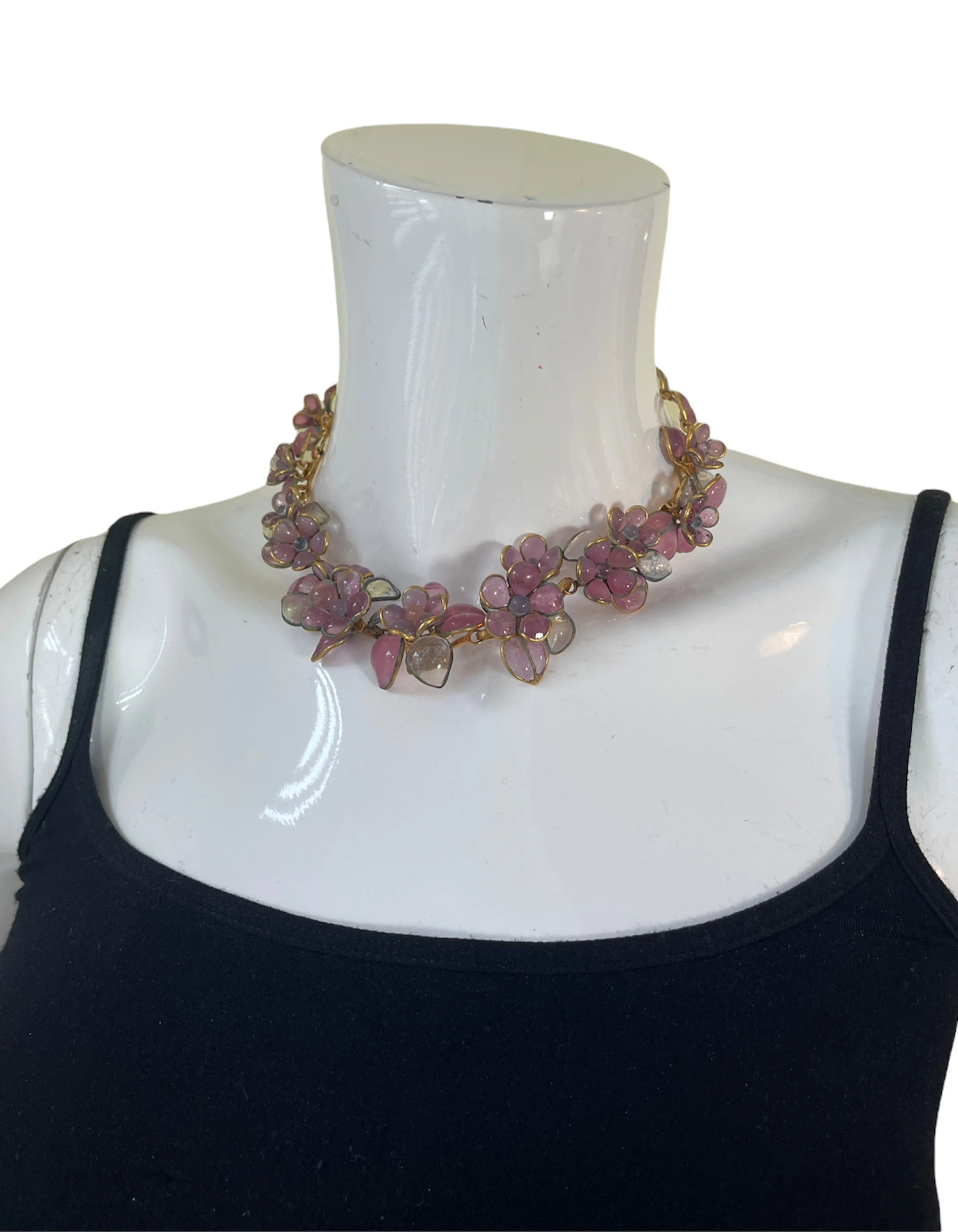 Chanel Vintage 90’s Pink Gripoix Floral Choker Necklace