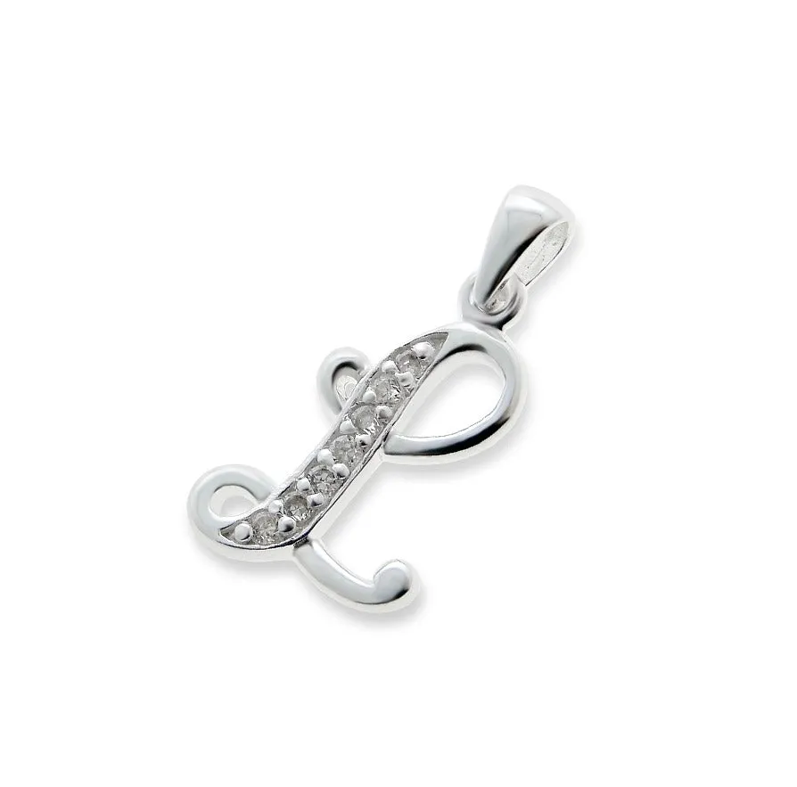 Children's Necklaces:  Sterling Silver/CZ Initial L Necklaces on Your Choice of Chain Length