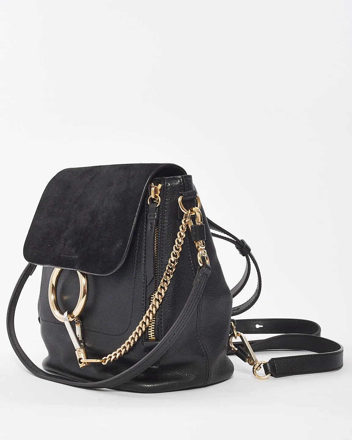 Chloé Black Suede & Calfskin Small Faye Backpack
