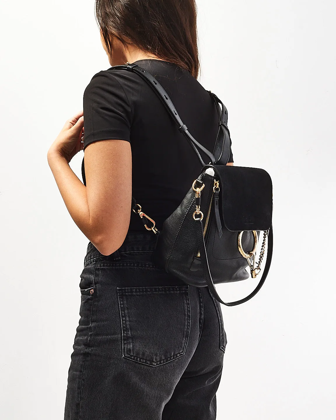 Chloé Black Suede & Calfskin Small Faye Backpack
