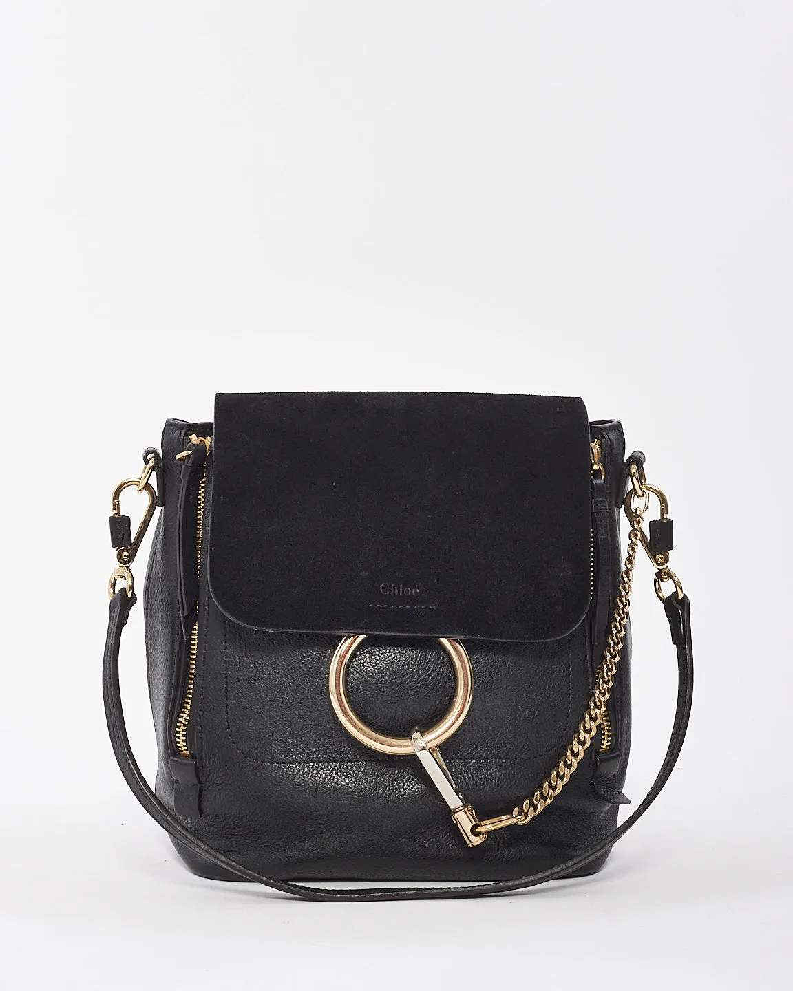 Chloé Black Suede & Calfskin Small Faye Backpack