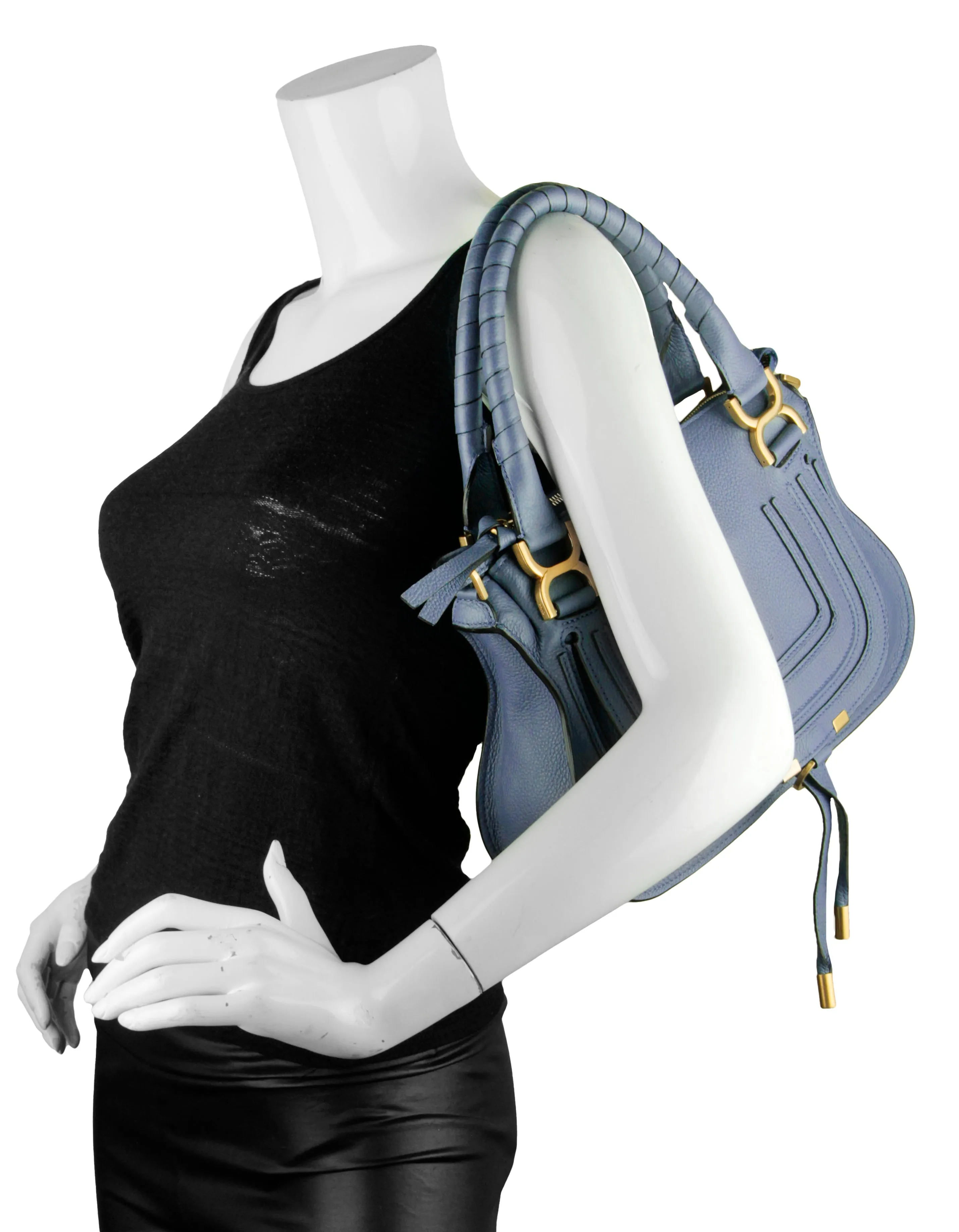 Chloe Graphite Navy Leather Small Marcie Satchel Bag