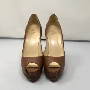 Christian Louboutin Caramel Leather Peep Toe Platform Heel