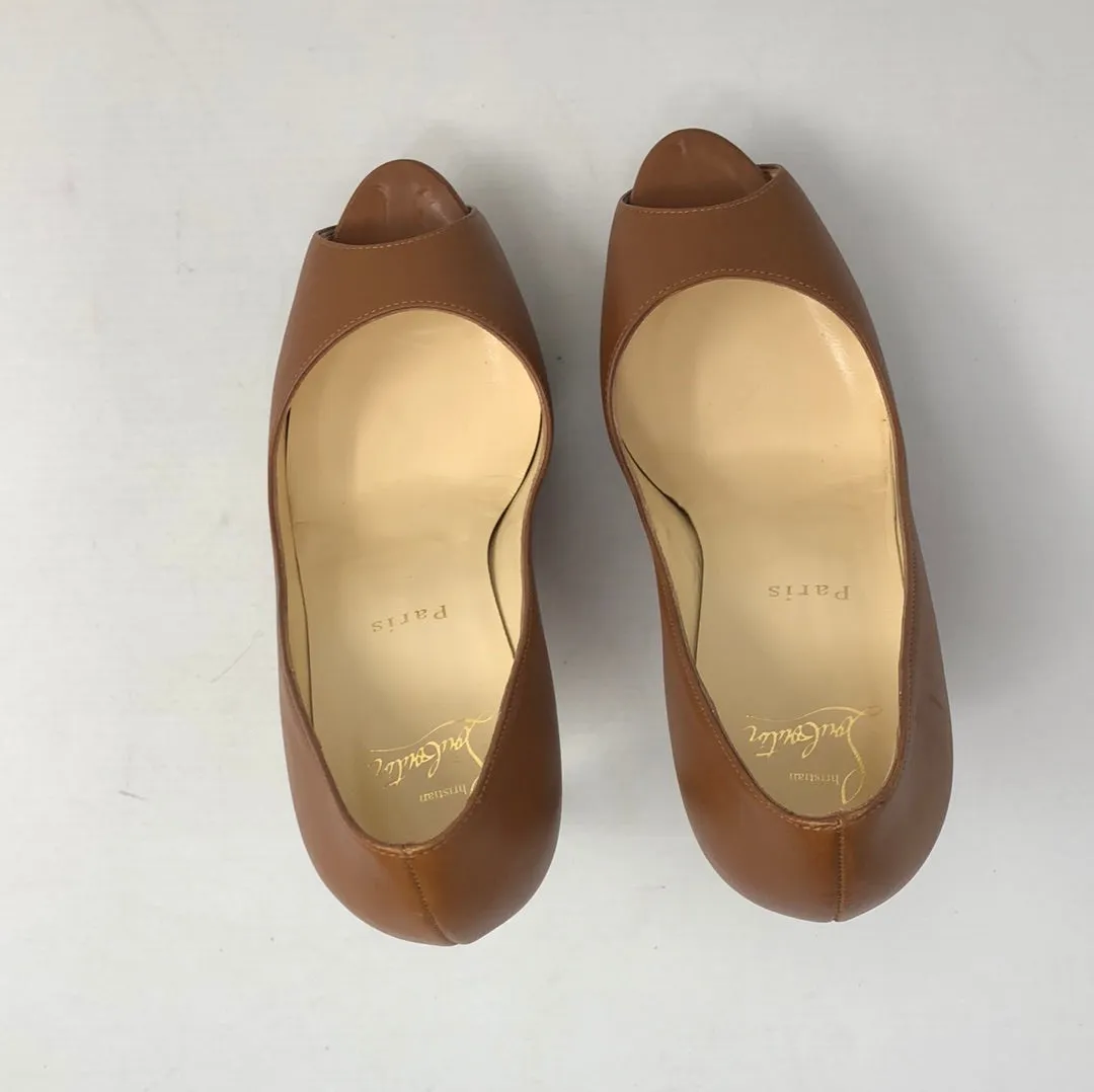 Christian Louboutin Caramel Leather Peep Toe Platform Heel