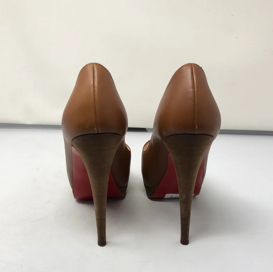 Christian Louboutin Caramel Leather Peep Toe Platform Heel