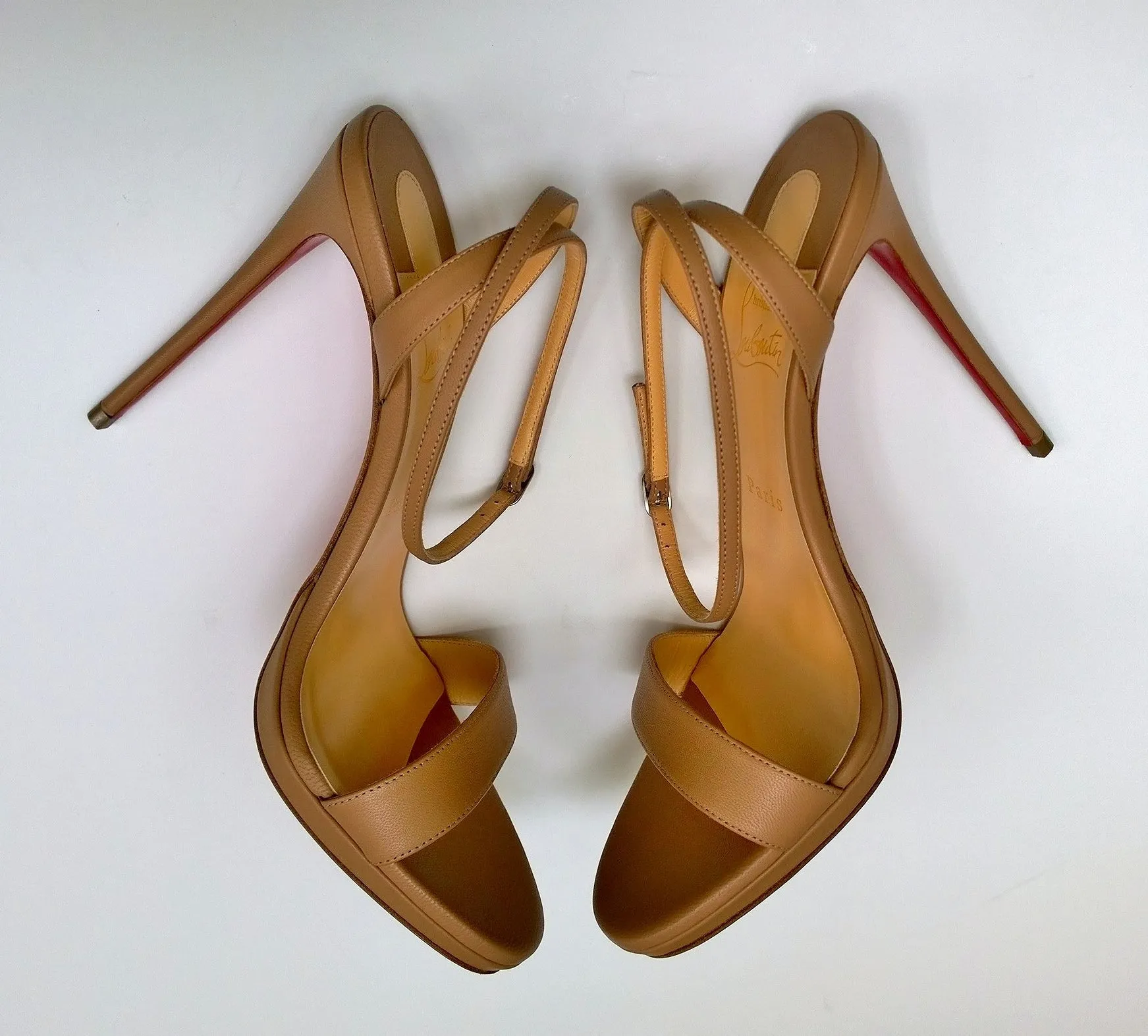 Christian Louboutin Loubi Queen 120 Nude Leather Platform Sandals Loubiqueen Heels